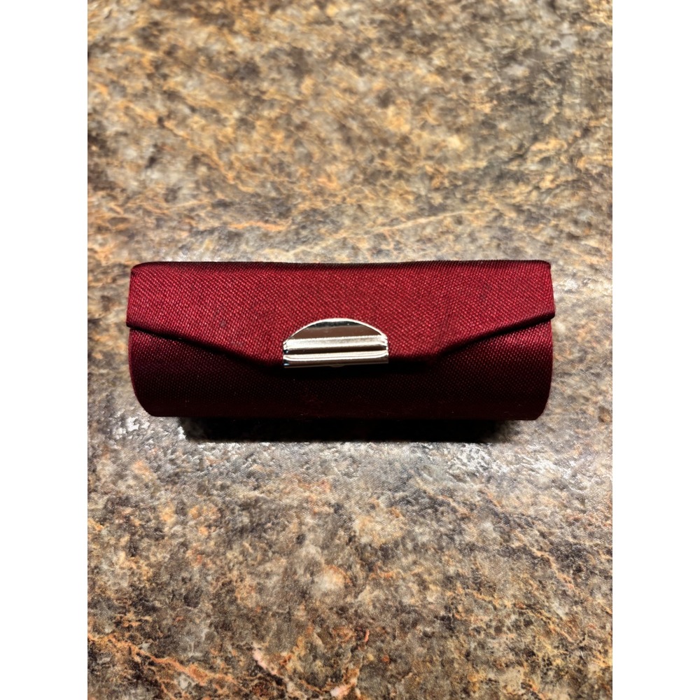 Maybelline New York Red Satin Lipstick Case with Mirror Burgundy Travel Pouch